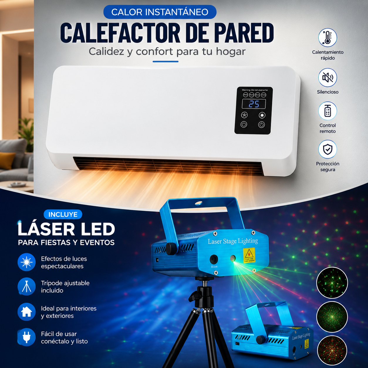 Pack aire acondicionado + proyector de luces